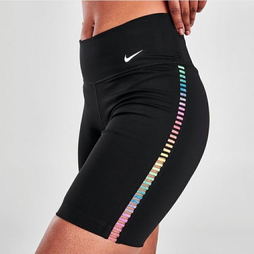 Nike One Tights Leggings Ladder Bike Shorts Black Rainbow Women's Multicolor